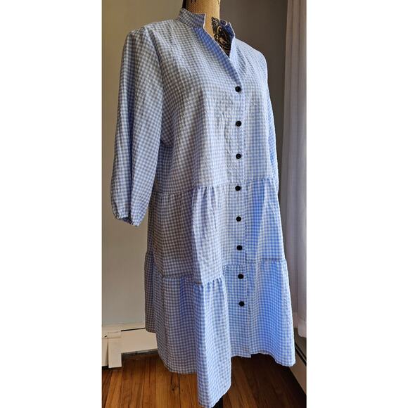 Beachsissi Plaid Print Button Up Split Neck Tunic Dress Coverup Beach NWOT, Sz L - Picture 6 of 8